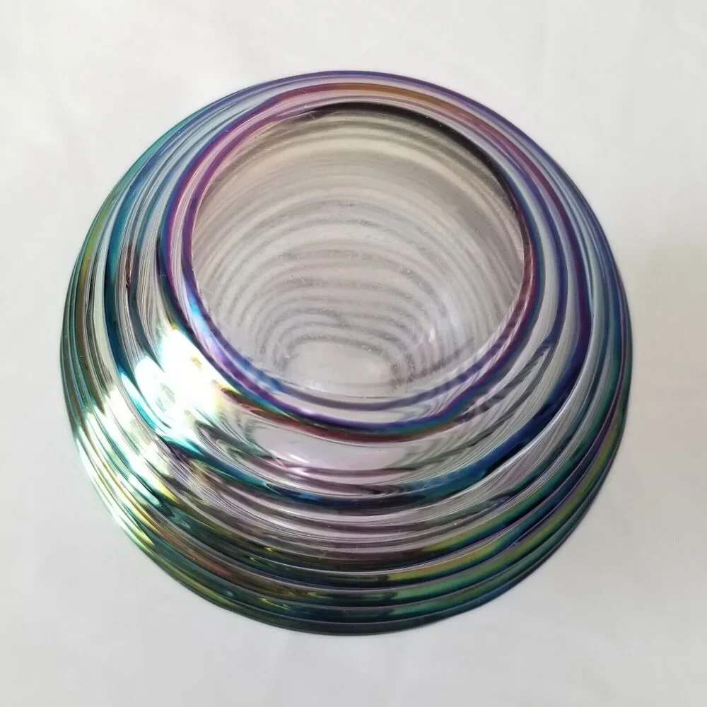 VTG Art Blown Glass Bottle Bud Vase Blue Copper Purple Iridescent Heavy Small
